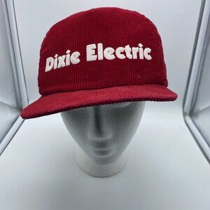 Dixie Electric Red Corduroy Cap Hat Snap-back Made In USA 80s 90s